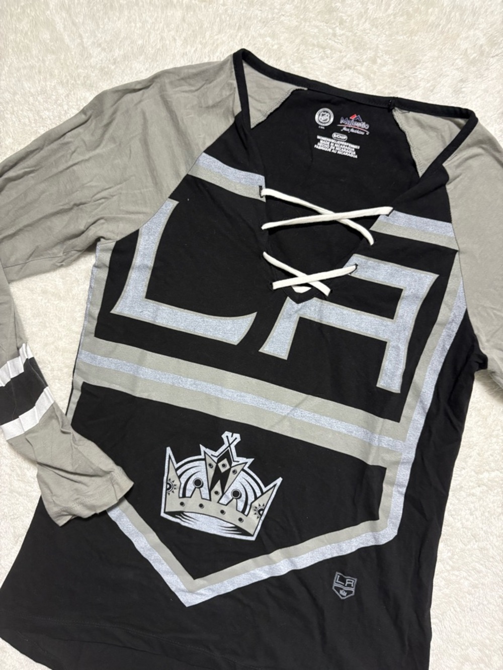 Majestic Los Angeles Kings Lace-Up Long Sleeve Top - Black & Gray - Picture 2 of 3
